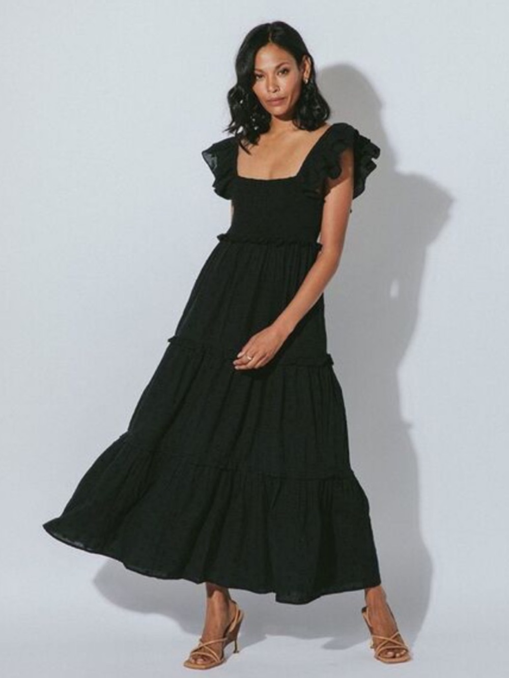 Cleobella Black Tiered Ruffle Maxi Dress
